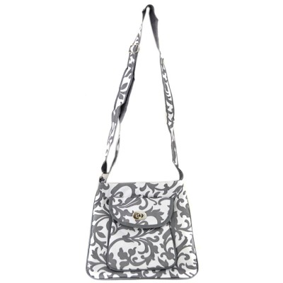 SW180632-GREY/WHITE FLOWER DESIGN CROSSBODY BAG W/POCKET